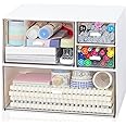 Desk Drawer Organizer, Makeup Organizer Storage Box with 4 Stackable Plastic Drawers, Desk Organizer for Home Collection Cosmetics Office Bathroom Counter Dresser (A)