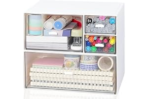 KHAYROVIES Desk Drawer Organizer, Makeup Organizer Storage Box with 4 Stackable Plastic Drawers, Desk Organizer for Home Collection Cosmetics Office Bathroom Counter Dresser (A)