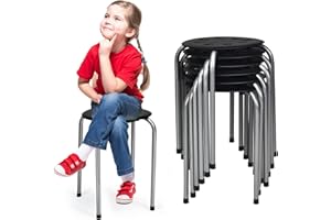 RELAX4LIFE Stapelhocker 6er Set, Esszimmerhocker Stapelbar, Sitzhocker mit X-förmigem Metallrahmen, Küchenhocker Rund, Metallhocker für Esszimmer Wohnzimmer Kinderzimmer, 45 cm Höhe (Schwarz+Grau)