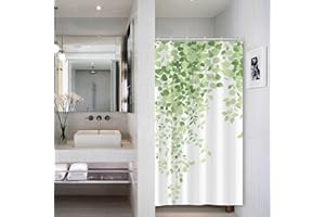 Bovlleetd Tenda da Doccia 92x183cm Natura Acquerello Verde Botanico Foglie di Eucalipto Piante Tende da Doccia Impermeabile Lavabile in Poliestere Tende da Bagno con 6 Ganci per Vasca da Bagno​​