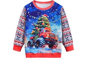 DHASIUE Kids Christmas Jumper Boy 3D Xmas Jumpers Childrens Elf Train Sweatshirt 3-10 Years