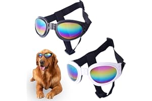 JIABEIUS 2 Occhiali per Cani, Occhiali da Sole per Cani con Cinturini Regolabili, Anti-Appannamento, Protezione Uv, per Cani di Piccola Taglia, Colore: Nero E Bianco