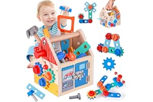 FUBABCO Cassetta Attrezzi Bambini Giochi in Legno, Banco da Lavoro Bambini, Cassetta degli Attrezzi Giocattolo in Legno Montessori Giochi Educativi Regalo per Ragazzo Ragazza 3 4 5 Anni