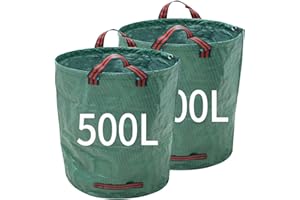 HILPATY Lot de 2 sacs à déchets de jardin robustes et réutilisables avec poignées, sacs à déchets verts pour plantes, feuilles, déchets (500 l)