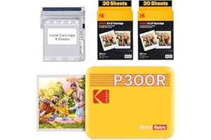 KODAK Mini 3 retro 4PASS Przenośna drukarka fotograficzna (7,6 x 7,6 cm) + 68 arkuszy, pakiet, żółta