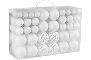 ‎HENGSONG Hengsong Weihnachtskugeln Weiß 100 Set,Christbaumkugeln ∅3&4&6cm,Baumkugeln Weihnachten,Christbaumkugel,Kugeln Weihnachtsbaum für Weihnachtsbaum Deko&Christmas Decorations