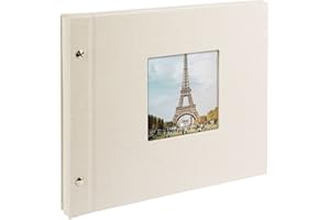 goldbuch 26723 Schraubalbum mit Bildausschnitt, Bella Vista, 30x25 cm, Fotoalbum mit 40 schwarze Seiten mit Pergamin-Trennblättern, Album erweiterbar, Fotobuch aus Leinen, Sandgrau