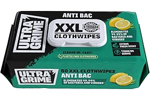 UltraGrime Antibac Clothwipes 80 Pack Extra Large Wipes - Antibacterial Cleaning Cloths For All Home Surfaces - Bigger. Wetter. Stronger.