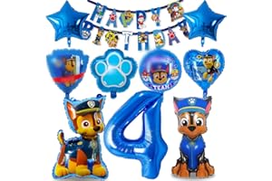 MENELOS Dog Patrol Geburtstag Deko 4 Jahre, Luftballon Folienballon Blau, Happy Birthday Banner für Dekoration Kindergeburtstag