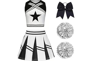 XFOZDM Vestito Cheerleader Bambina Costume da Cheerleader per Ragazze Bambini con Pon Pon Cheerleader e cerchietto per capelli Uniforme da Cheerleader Bambina per Carnevale Compleanno Halloween Feste Cosplay