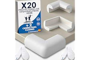 HAPPY CHLEA® 20 x Protector Esquinas Bebe de Goma con Tecnología de Espuma Activa, Protectores para Niños y 2 x Cierre Seguridad Cajónes Bebe, Esquineras para Cama, Mesa, Muebles, Esquinas (Blanco)