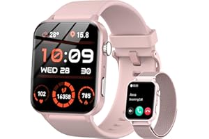 IOWODO Reloj Inteligente Hombre Mujer, Smartwatch Mujer con 2 Correas,1.85" Reloj Deporte Mujer con Funciún Llamadas y Whatsapp Mensajes Bluetooth,100 Modos Deporte para iOS Android Teléfono (Rosa)