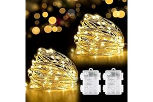 OREUNIK Fairy Lights Battery,2 Pack Each 100 LED Battery Operated String Lights,Waterproof Led Lights Battery Powered 33Ft Copper Wire Fairy Lights for Bedroom,Wedding,Party,Christmas Decoration(Warm White)