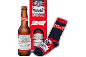 BEAMS INTERNATIONAL Budweiser Beer Gift Set - Offical 300ml Bottle & Socks Gifts for Men - King of Beers American Lager with Hops & Barley Malt - Gifts for Dad, One Size, Adult - Premium Alcohol Set, Birthday, Christmas