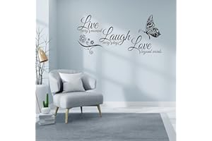 AROOLY Vivre Rire L'amour De l'art Devis Autocollant Mural, Motivation Stickers muraux, Vinyl Énonciations Mots Papillon Sticker Décor, Amovible Décoration Murale pour Chambre, Le salon, Domicile Décoration