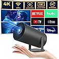 HOUMT Mini Projector with WIFI and Bluetooth 1080P Smart Projector Built-in Android TV 11.0, 10000 Lumen, Auto Keystone 4K Supported, 180 Degree Rotation, 40"-130" Screen Video Projector (Black)