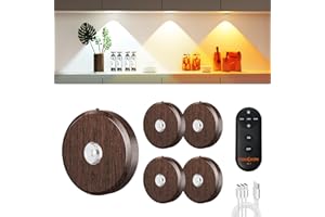 MEKKLEON Illuminazione a LED senza fili con telecomando, batteria ricaricabile da 2000 mAh, 3 temperature di colore dimmerabili, luce per armadio, mobile da cucina (Wood color, 5 pezzi)