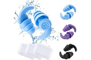 NOHLERLIFE Kids Ear Plugs for Swimming, 3 Pairs Reusable Soft Silicone Waterproof Swim Earplugs with Noise Cancelling for Bathing, Swimming, Beach and Other Watersports (4~12 Years Old, Black Blue Purple)