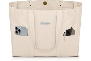 HOMESPON Canvas Tote Bag Damen Handtasche Groß Shopper Taschen Umhängetasche mit Laptop Fach (Beige)