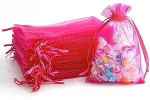 XMASOLDECOR 20Pcs Rose Vif Sacs Organza 10x15cm, Sacs Cadeaux en Organza Pochette à Bijoux, Sachets en Organza pour Bonbons, Lavande, Mariage, Anniversaire