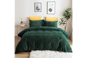 Sedefen Flanelle Housse de Couette 200x200cm + 2 Taies d'oreiller 65x65cm Vert foncé Parure de lit 2 Personnes Peluche Hiver Chaude Duveteuse Ado Linge de lit Avez Fermeture Éclair