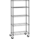 Amazon Basics - Scaffalatura a 5 ripiani, su rotelle, Nero, 14 x 30 x 64.75 cm