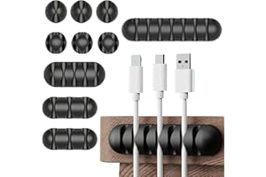 UBRAVE Cable Management, Cable Holder, Cable Clips, Cable Tidy Holder Clips, Cable Organisers, Silicone Self Adhesive for Charging Cable USB Mouse Wire PC, Office Home Cord - 10 Pcs Black