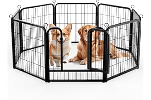 Treeboy Dog Pen Indoor, 8 Panel Dog Playpen with Door, High 60cm Indoor/Outdoor Puppy Pen, Portable Detachable Pet Playpen For Puppies, Cats, Rabbits and Other Animals (Black)