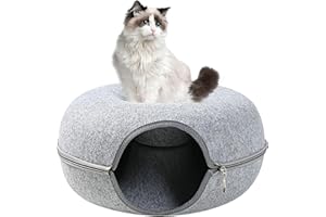 Accmuzzy Katzenhöhle aus Filz, Waschbarer Katzentunnel, Katzen Donut,Multifunktionales Katzenhöhle Tunnel, Gemütliches Katzenspielzeug, 50x50x20cm (Hellgrün)