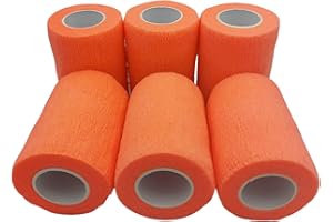 PintoMed Bandage Cohésif - Orange - 6 Rouleaux x 7,5 cm x 4,5 m Autoadhésif, Flexible Bandages, Premiers Secours Sports Wrap Bandage