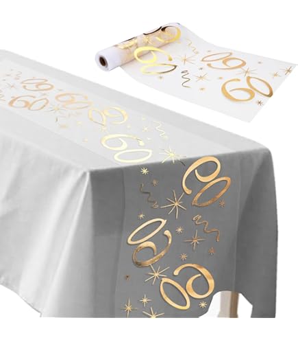 Tischläufer 60. Geburtstag Gold - 28cm X 10m Rolle Für Perfekte Geburtstagsdeko