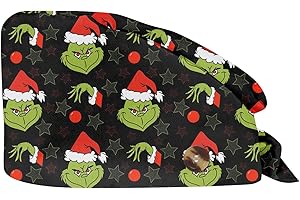 XYYYHTL Grinch Natalizio Cuffia Infermiera Cappello con Stampa Natalizia Cuffia Chirurgica con Fascia Regolabile Cappello per Dottore Infermiera Cuoco cosmetologi Cuffie Doccia Monouso