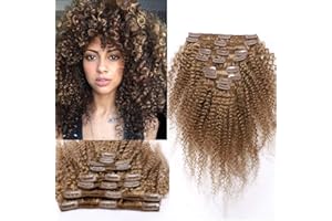 Silk-co Clip Extension Capelli Veri Mossi Kinky Curly Afro Hair Extensions 100% Remy Virgin Hair 8 Pezzi Capelli Brasiliani 30cm-105g 27 Biondo Scuro