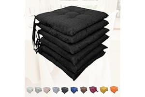 Intimitaly Set 6 Cuscini Sedia Con Lacci 4 Punti Comodi Made in Italy in Cotone Imbottiti e Spessi 6 Cm (Nero)