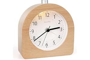 MUENFLY Wecker Analog Holz mit Snooze Wecker Batteriebetriebe Tischuhr mit Nachtlicht für Schlafzimmer, Nacht Kinder und Büro (1×AA-Batterie erforderlich), Hellbraun