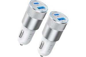 PAIMIAN Car Charger Fast Charge 2Pack Cigarette Lighter USB Charger 48W Dual[USB-C 30W+USB-A 18W] 12V Cigarette Lighter Socket All Metal Car Phone Adapter for iPhone16 15 14 Plus/Pro/Pro Max/Galaxy/Samsung