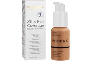 HILARECO PHOERA Fond de Teint,PHOERA Foundation,imperméable Professional Makeup Fond de Teint Liquide Couvrant Tenue 24h - Matte & Poreless Finish (108-Tan)