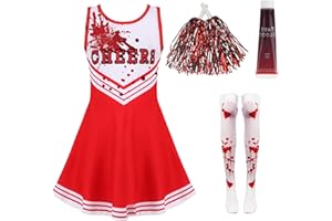 BOFYTR Dead Cheerleader Halloween Costume Kids, Zombie Cheerleader Costume for Girls with Fake Blood, Fancy Dress Outfit Kids for Halloween Parties