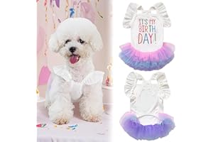 Yaopelky Dog Birthday Dress It's My Birthday Dog Dress Small Doggy Girl's Tutu Dresses Ruffle Sleeless Puppy Clothes Tulle Lace Skirt Pet Costume Cat Outfits (White, L)