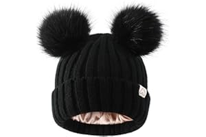 Hat Hut Winter Hats for Women Satin Lined Beanie Hats for Women Ladies Bobble Hat Warm Winter Cap Pom Pom Beanie