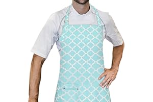 LessMo Cooking Apron, Kitchen Apron with 3 Pockets, BBQ Apron with Adjustable Neck Strap for Home, Restaurant, Craft, Garden, Coffee House, Apron for Men Women, 100% Cotton