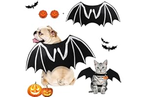 HWTONG Luminoso Alas de Murciélago para Mascotamascota de Halloween,2 Campanas de Calabaza,Disfraz de Halloween para Perro,Adecuado para Mascotas de Tamaño Mediano y Grande (Negro)