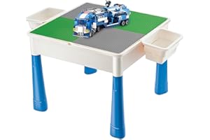 W WISE BLOCK Mesa de Juego Preescolar y Bloques Pequeños 8 en 1 Coche de Policía Construible (703Piezas), 2 en 1 Mesa de Actividades Multifuncional con Bloques Pequeños, Juguetes para Niños de 5+ Años