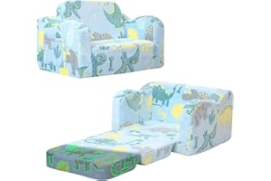 ‎MEMORECOOL MeMoreCool Kindersofa Ausklappbar, 2-in-1 Kleinkinder Schlafsofa, Kindersessel mit Schlaffunktion, Mini Couch für Kuschelecke Kinderzimmer, Fancy Spielsofa für Mädchen und Jungen, Blau Dinosaurier