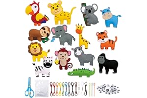 Syvory 14 Stück Nähset für Kinder,DIY Nähset Kinder Tierformen ab 6 Jahre,Filztier mit gefüllter Baumwolle und Fäden,Tierformen Filz Bastelset,Für Nähanfänger DIY niedlichen Filz Tasche Set