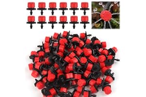 Rolcoassuns 200Pcs 1/4 Inch Adjustable Irrigation Drippers, 360° Micro Drip Emitters for Garden Watering System, Anti-Clogging Sprinklers for 4mm/7mm Hoses, Red