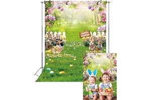CINRAY Toile de Fond de Pâques pour la Photographie 5x7FT Pâques Printemps Jardin Floral Lapin coloré Oeufs Clôture Vert Herbe Fond Bokeh Enfants Nouveau-né Bébé Portrait Photo Booth Props