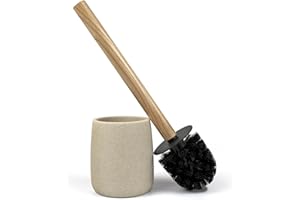 Nadi Collection | Escobilla de baño-WC-Inodoro | Forest | Resina y Madera bambú | Cepillo Negro Desmontable | 10.5 cm ø x 36 cm Alto (Beige)