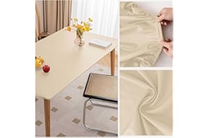 ADTEMP Nappe de Table en Cuir avec Bord Élastique Antidérapante, Nappe Rectangulaire Impermeable, Tapis de Protection en Simili Cuir pour Table Terrasse, Jardin, Manger, Basse, Extérieur(90x120cm,Beige)