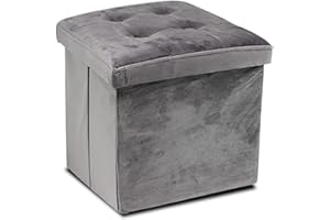 GREAT TOOL GreaTool Taburete Plegable, Reposapiés Cuadrado, Puff Almacenaje Cuadrado con Tapa, 38 X 38 X 38CM Gris (Pack 1, Gris)